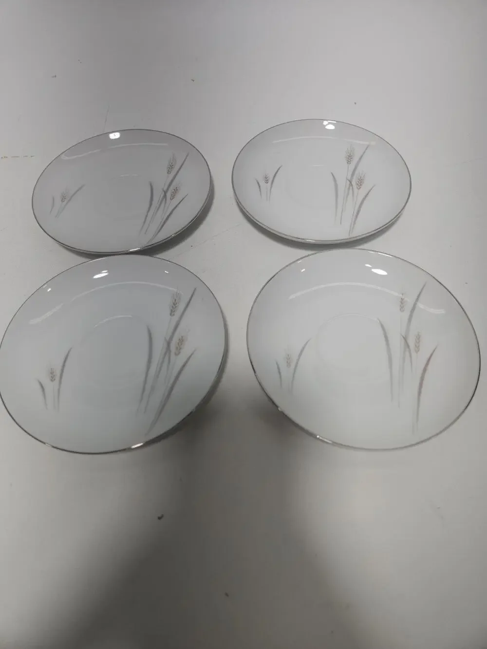 Set of 4 Platinum Wheat Fine China Japan Saucers Platinum Trim Wheat Pattern Vin